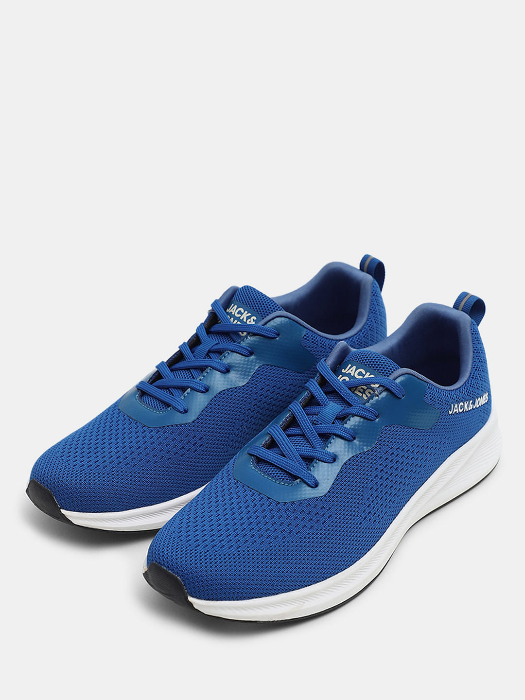 Blue Knit Lace-Up Sneakers