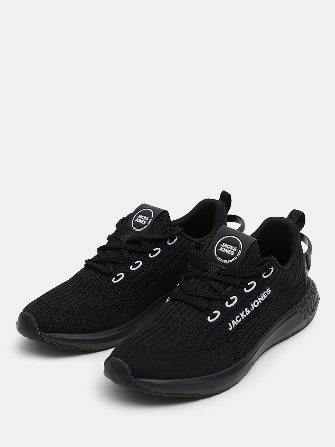 Black Knit Lace-Up Sneakers