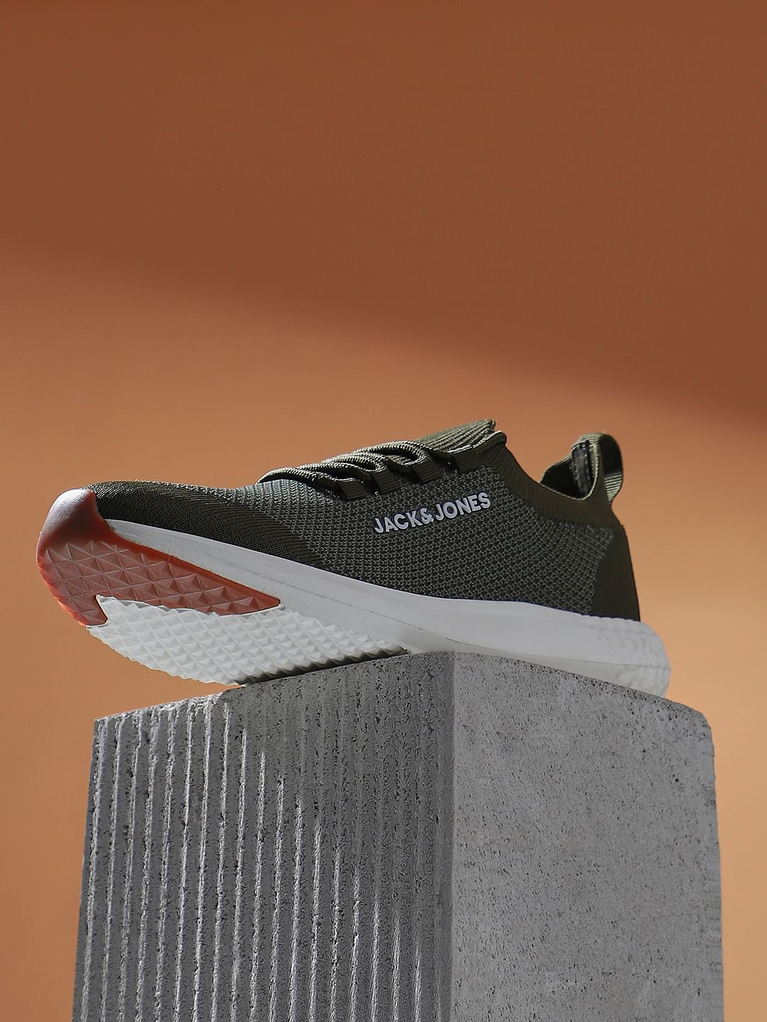 Olive & Orange Knit Lace-Up Sneakers - 40