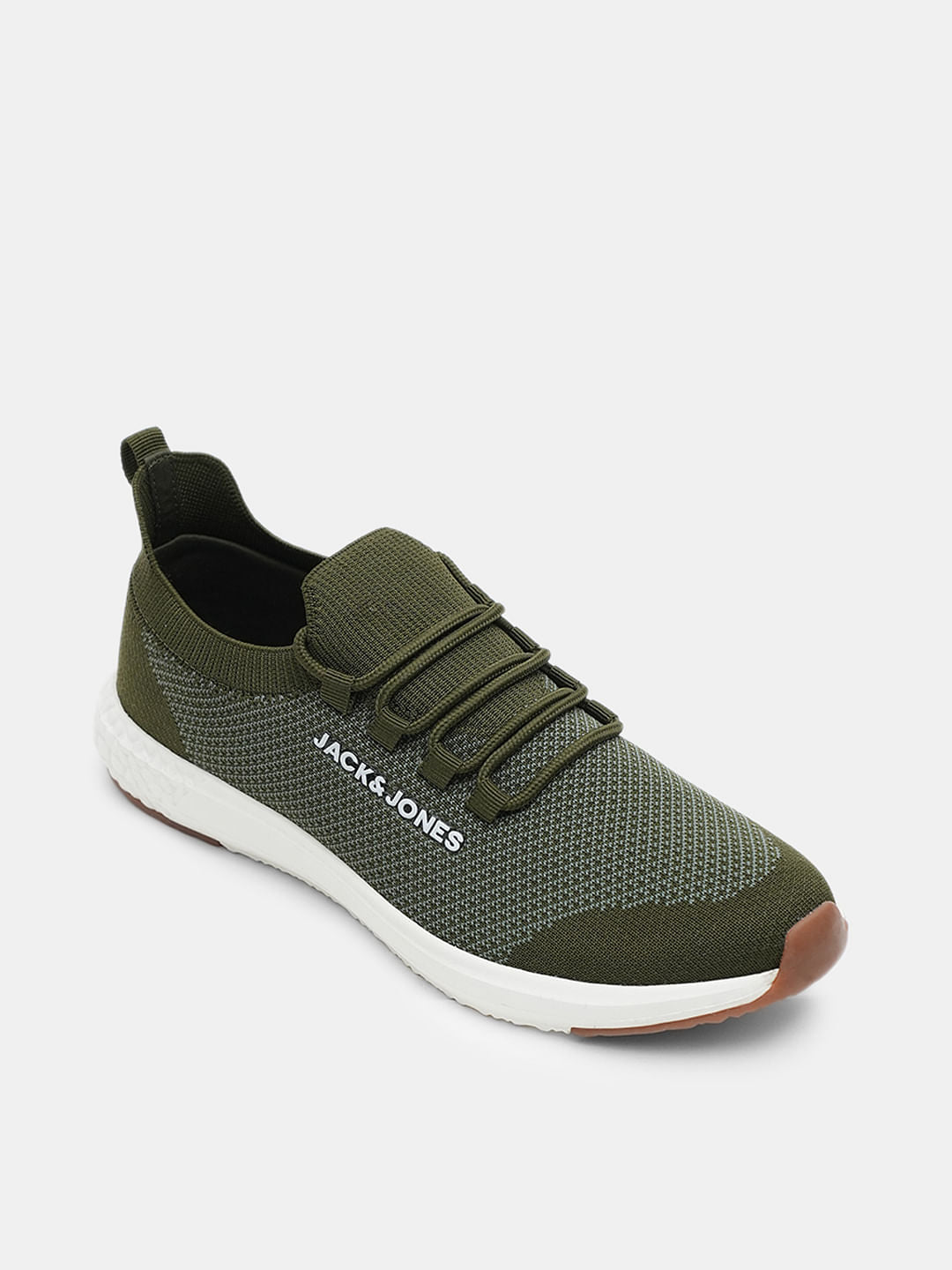 Olive & Orange Knit Lace-Up Sneakers