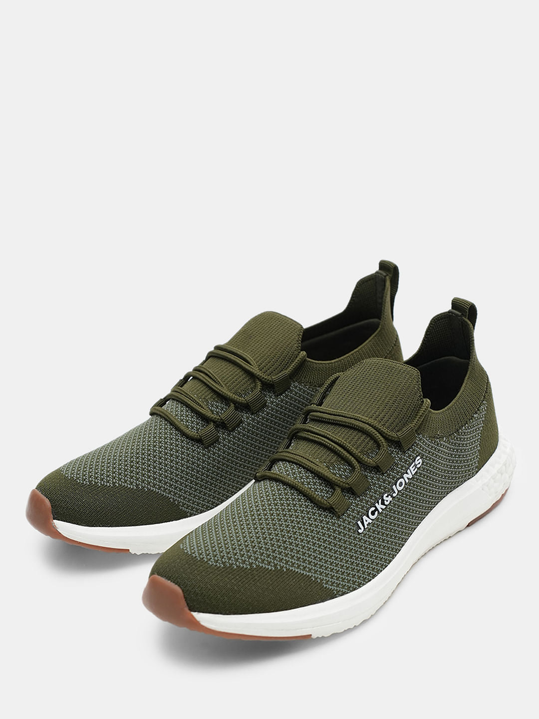 Olive & Orange Knit Lace-Up Sneakers