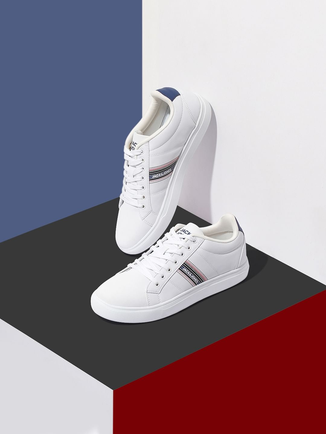 White Striped Lace-Up Sneakers - 40