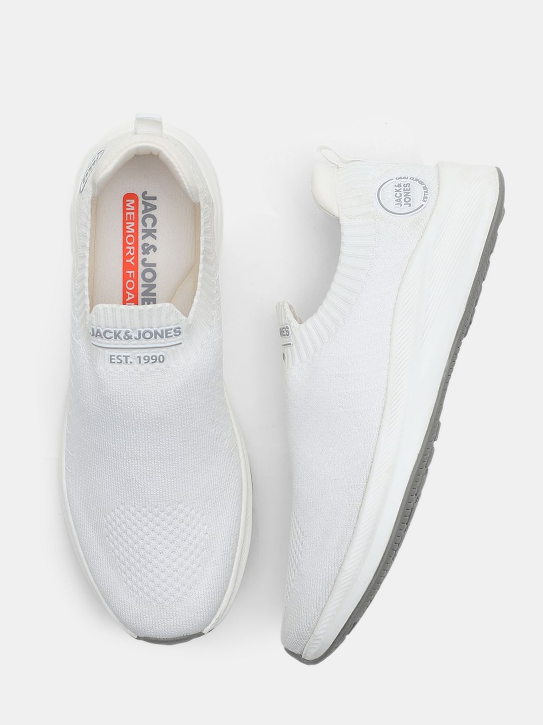 White Knitted Slip On Sneakers
