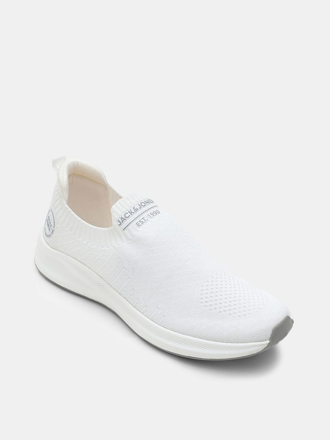 White Knitted Slip On Sneakers