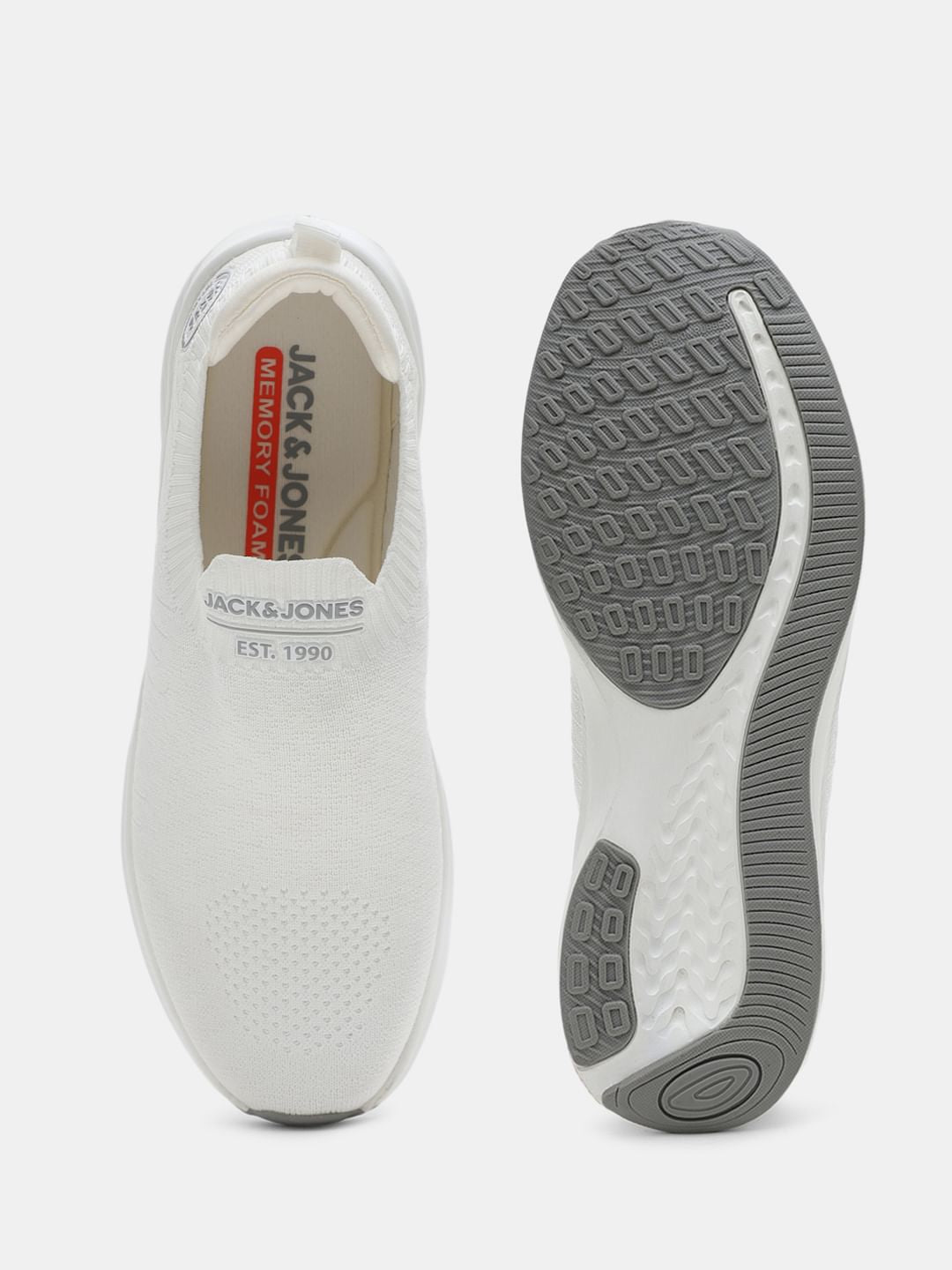 White Knitted Slip On Sneakers