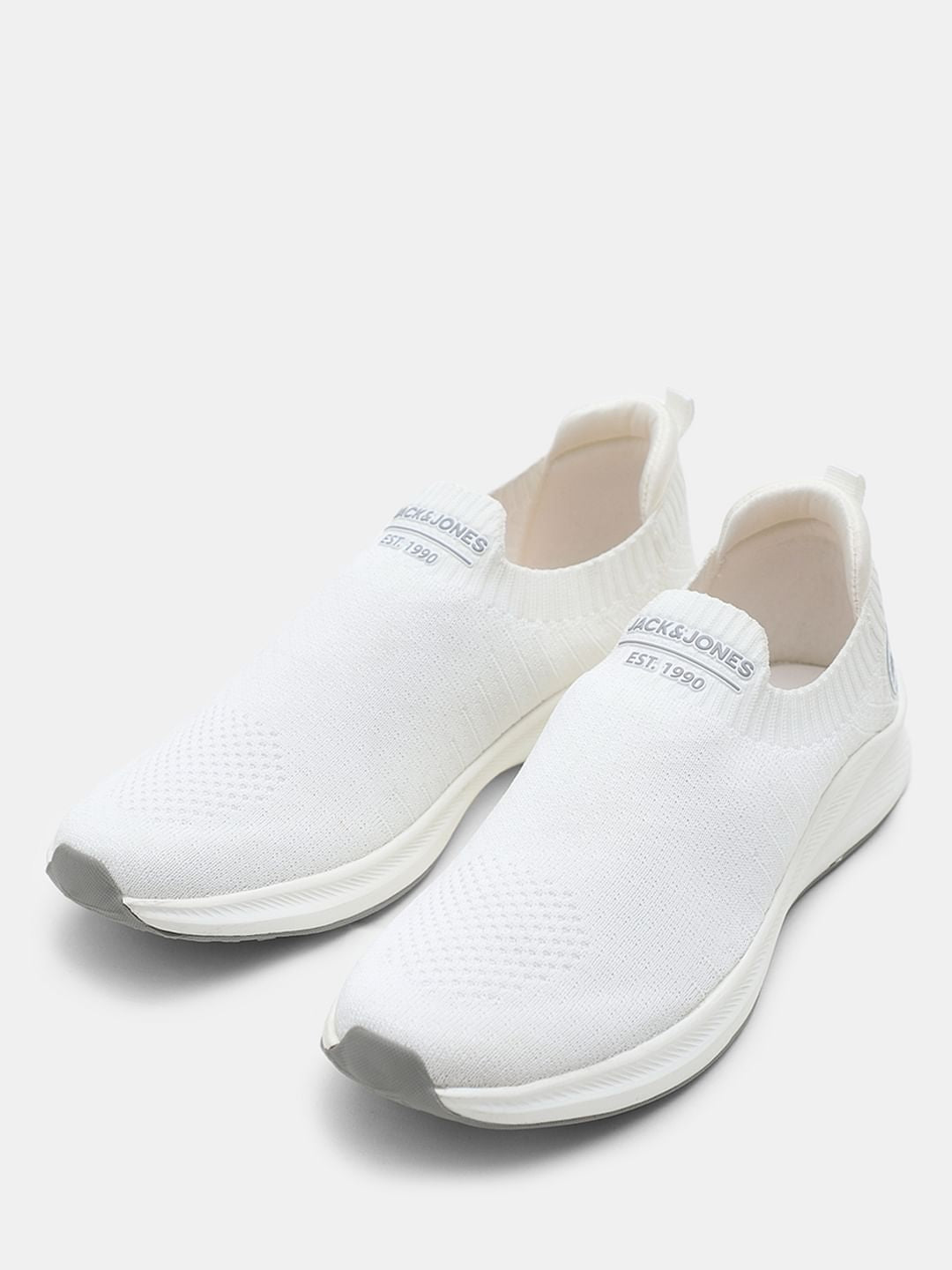 White Knitted Slip On Sneakers