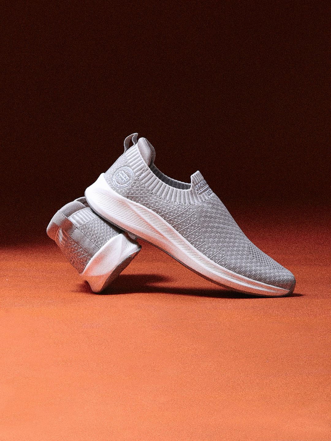 Grey Printed Knitted Slip On Sneakers - 40