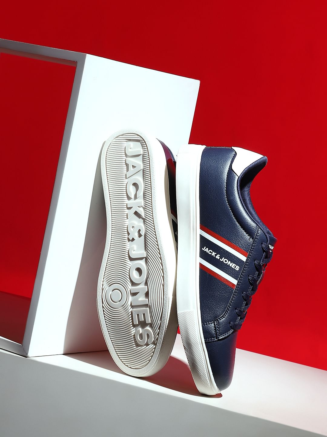 Navy Blue Logo Print Sneakers