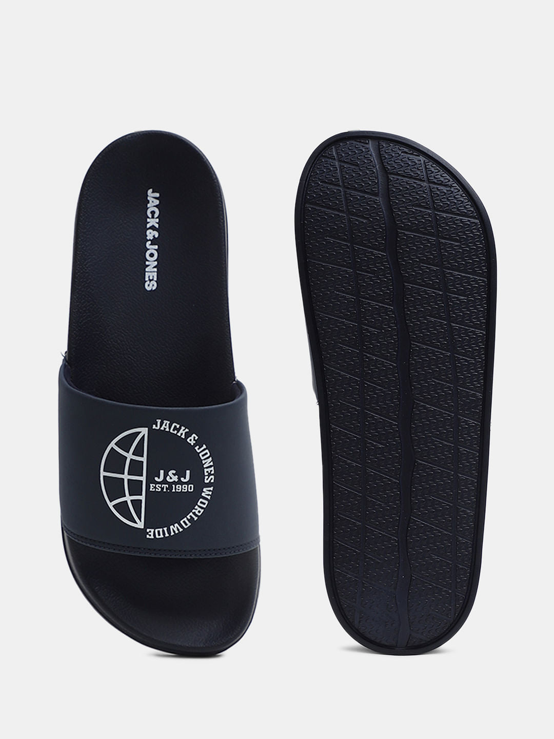 Dark Blue Logo Print Sliders
