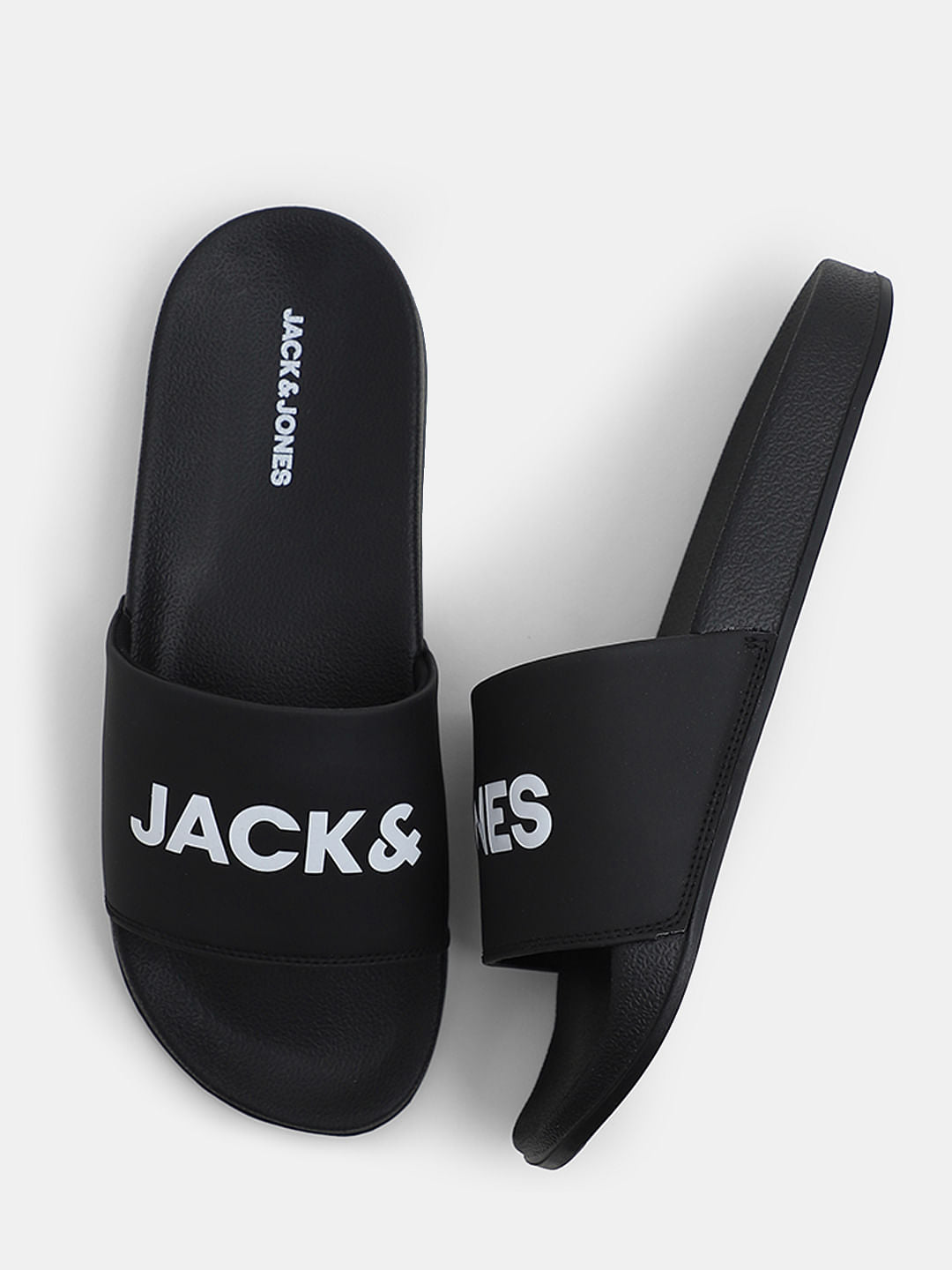 Black Logo Print Pool Sliders