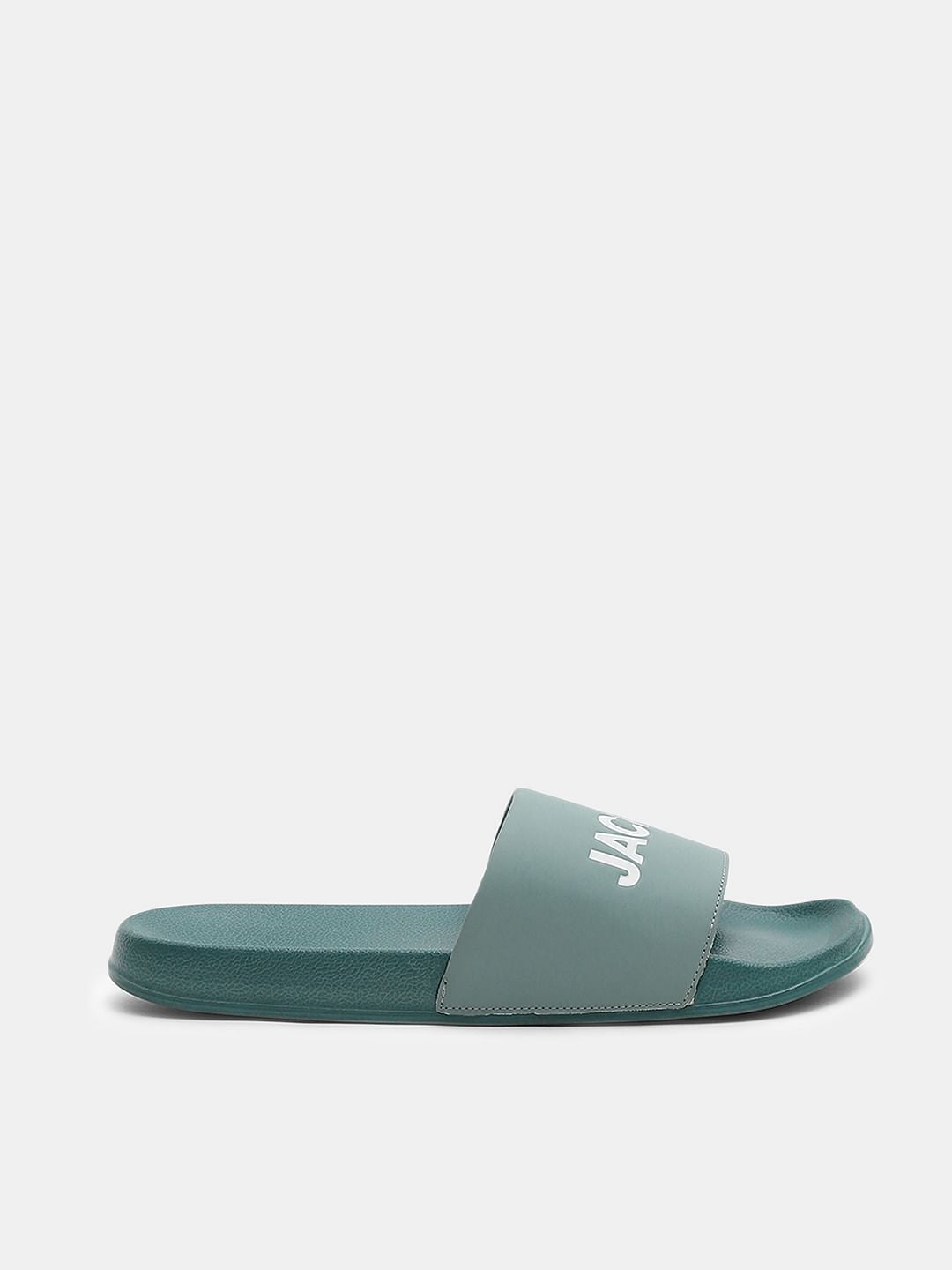 Green Logo Print Pool Sliders