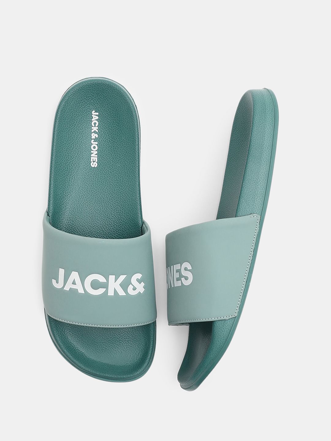 Green Logo Print Pool Sliders