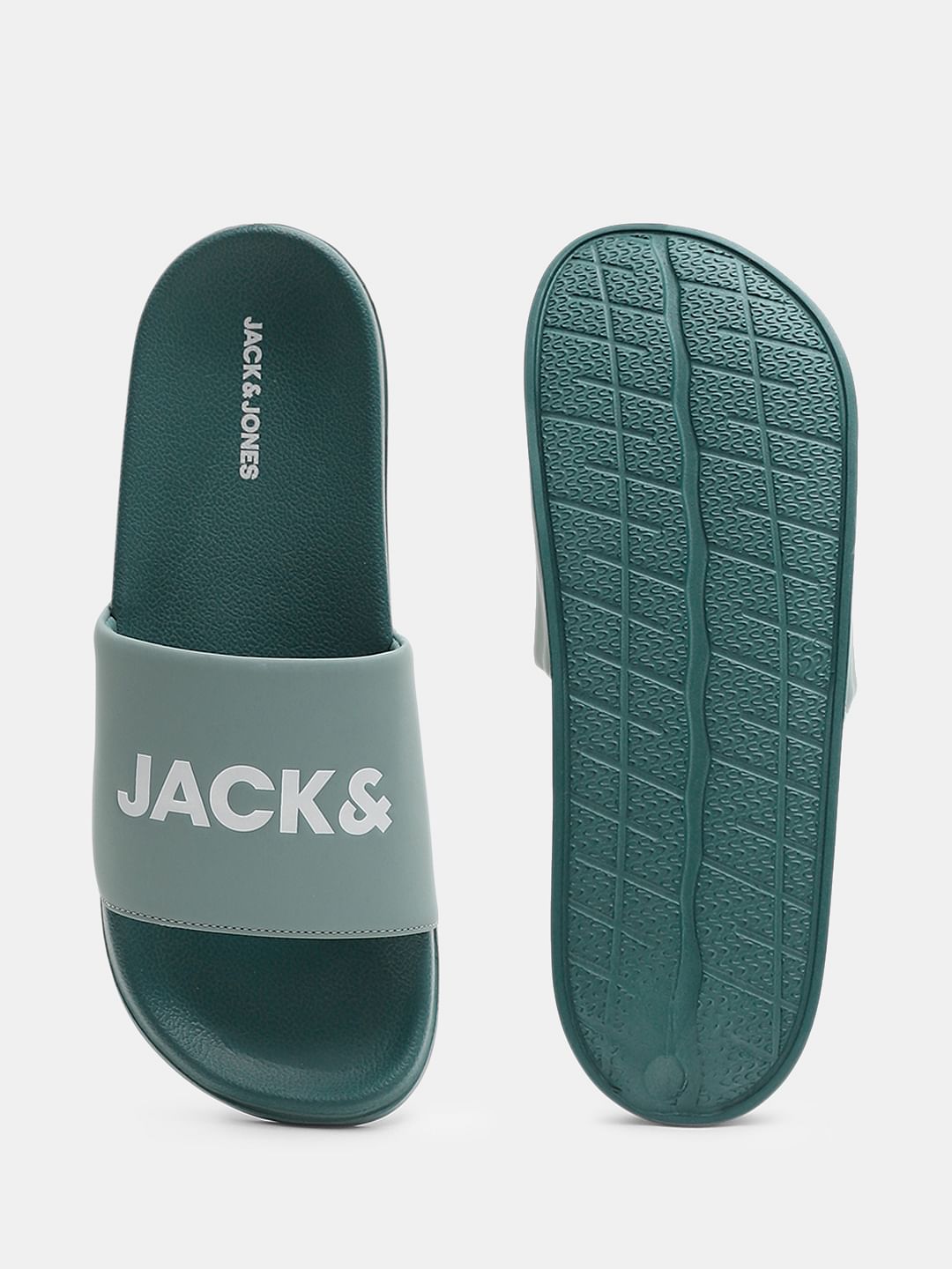 Green Logo Print Pool Sliders