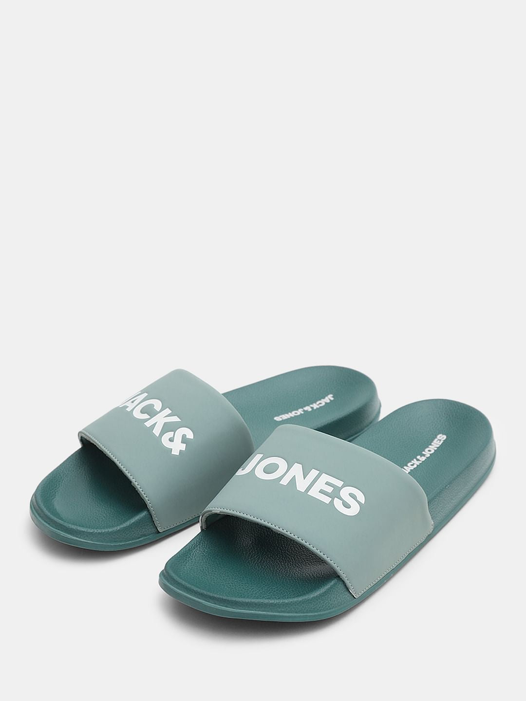 Green Logo Print Pool Sliders