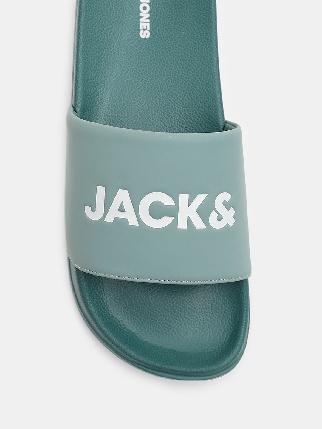 Green Logo Print Pool Sliders