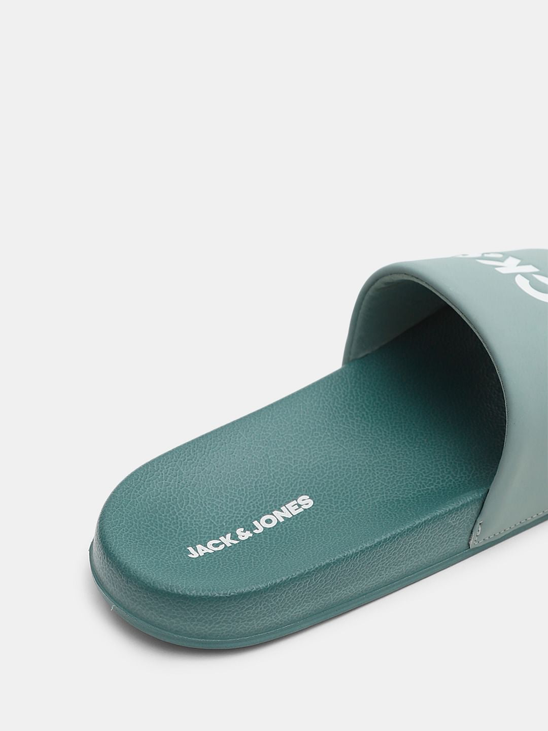 Green Logo Print Pool Sliders