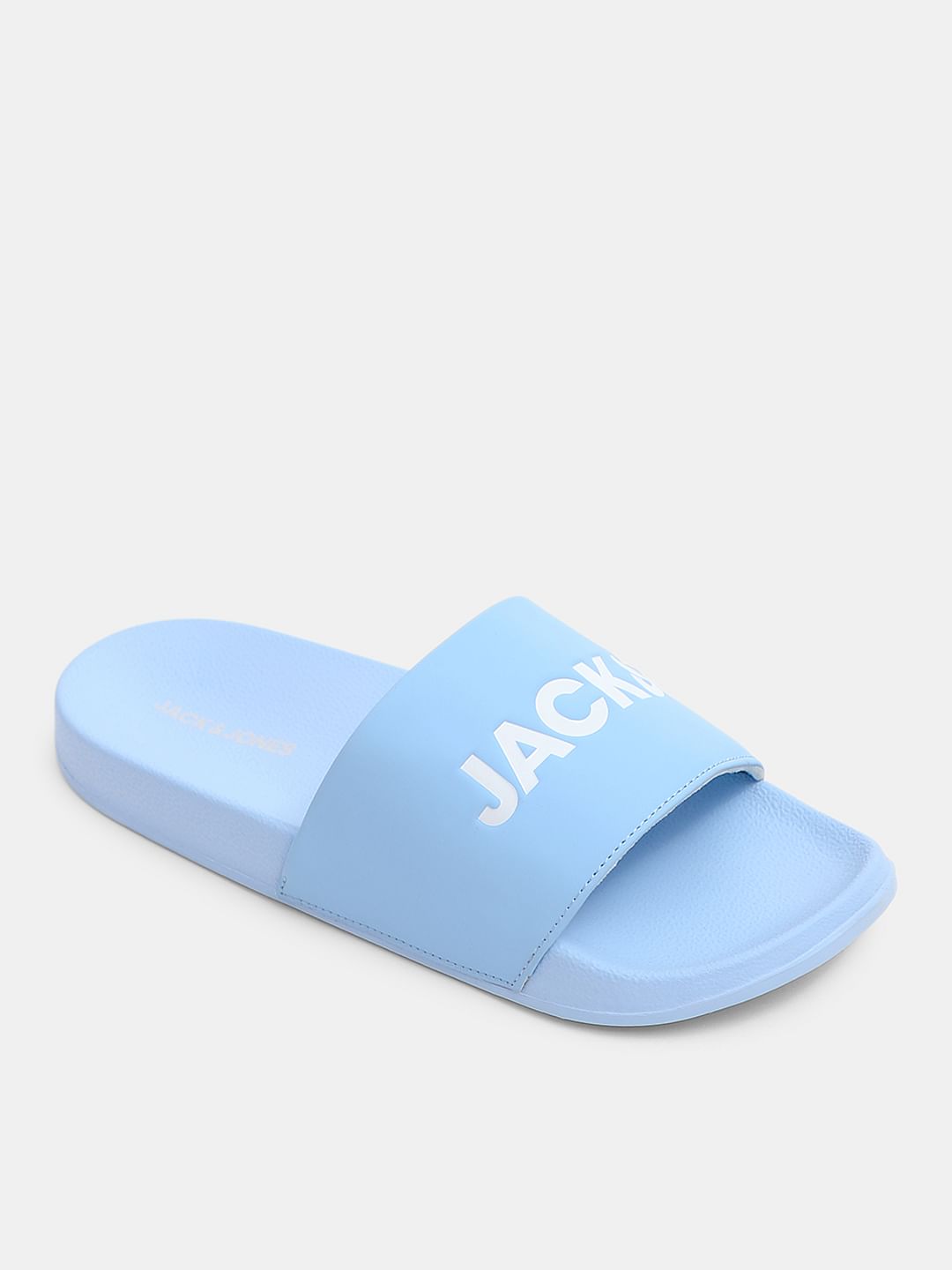 Light Blue Logo Print Pool Sliders