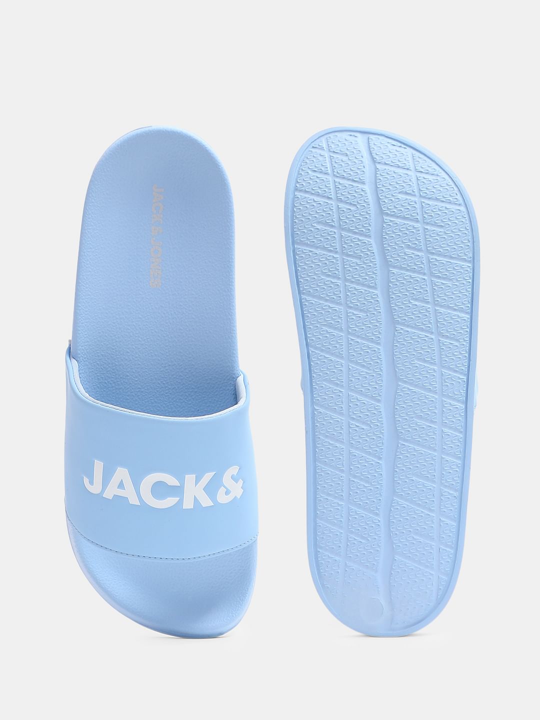 Light Blue Logo Print Pool Sliders