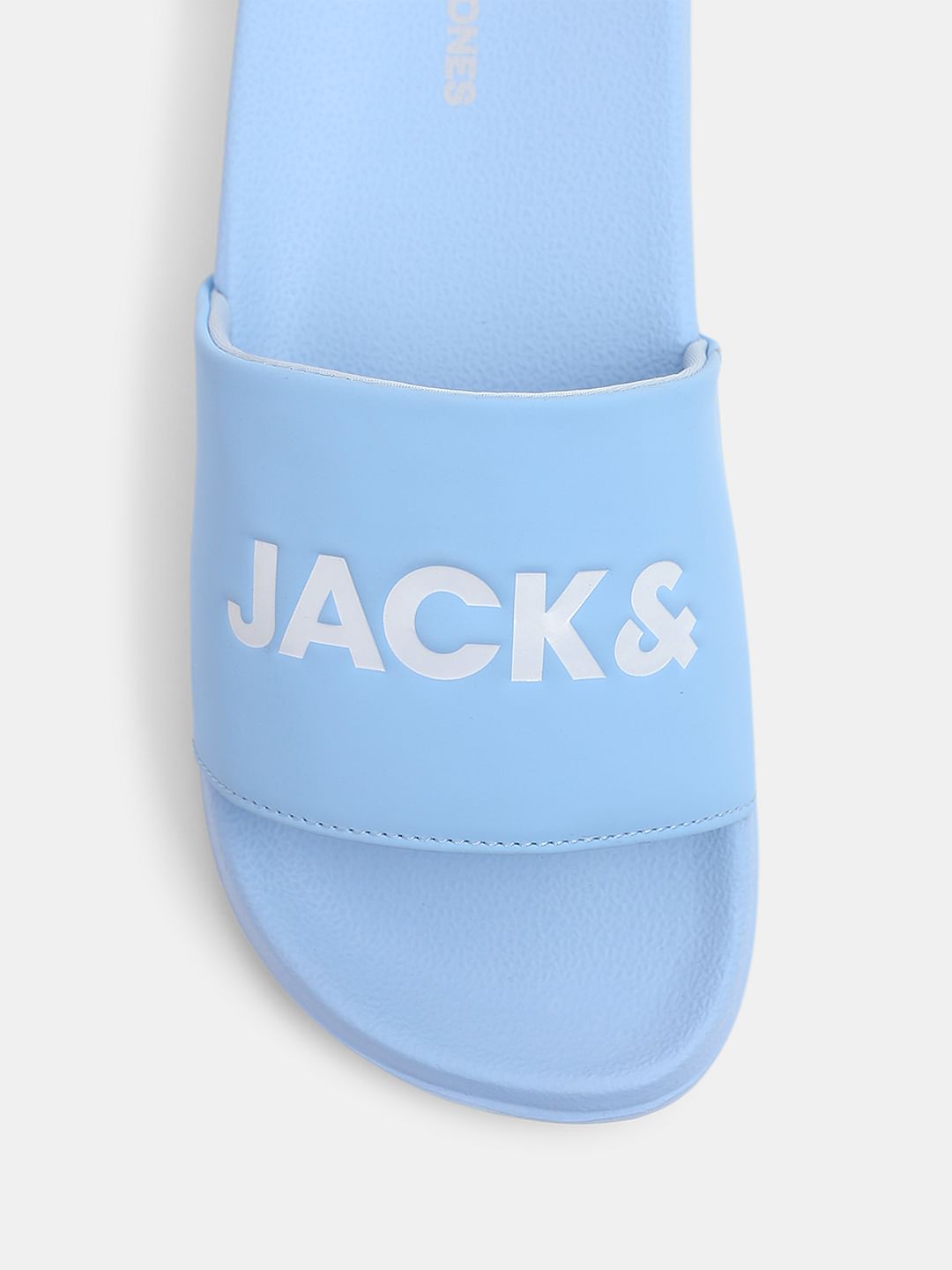 Light Blue Logo Print Pool Sliders