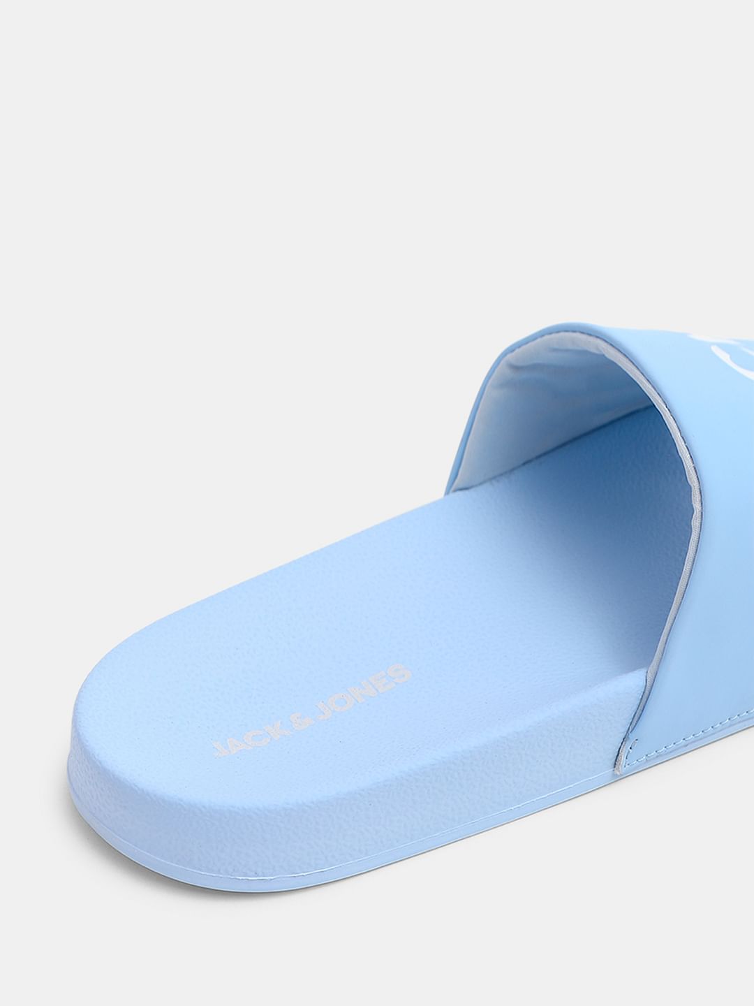 Light Blue Logo Print Pool Sliders