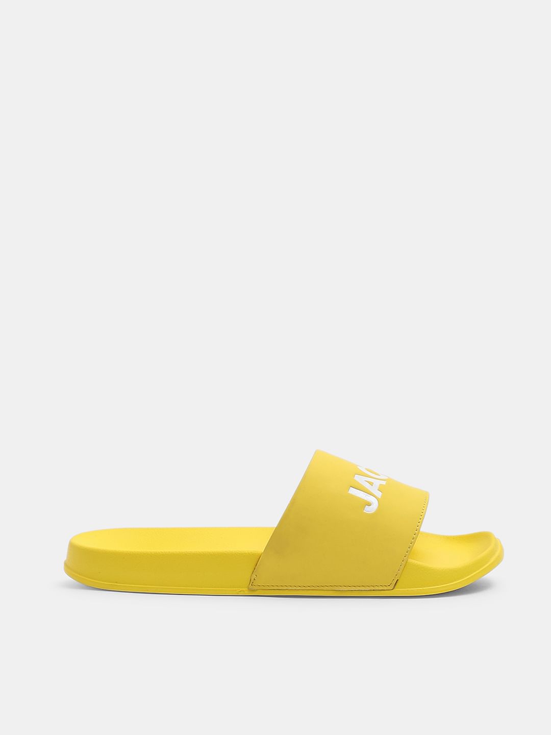 Light Yellow Logo Print Pool Sliders