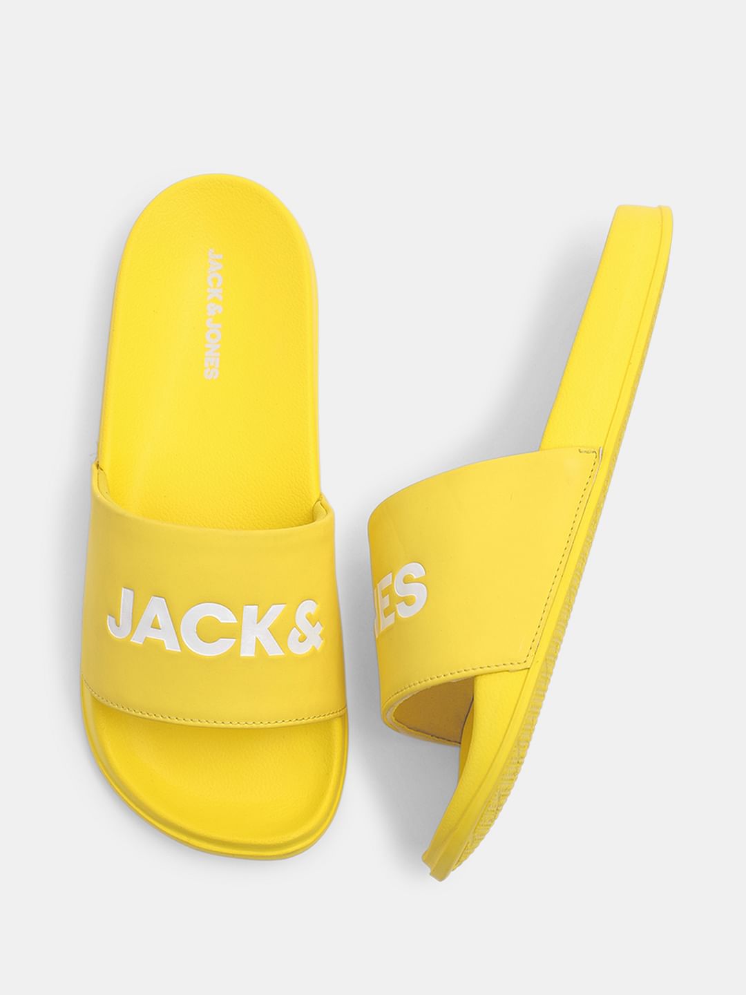 Light Yellow Logo Print Pool Sliders