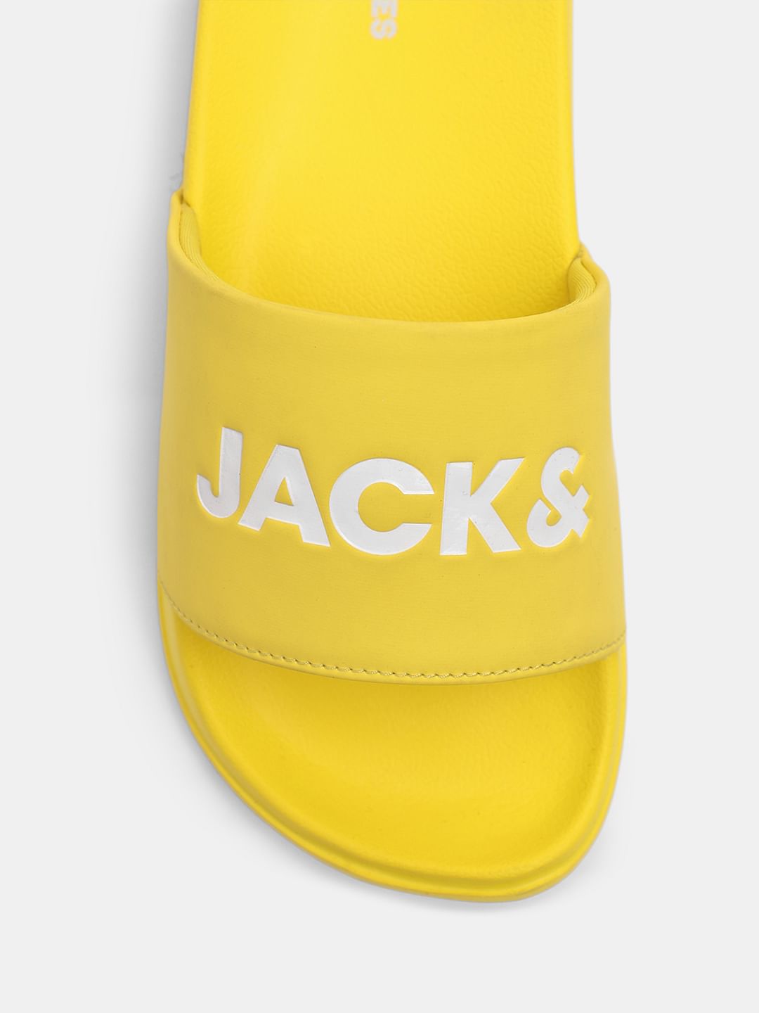 Light Yellow Logo Print Pool Sliders