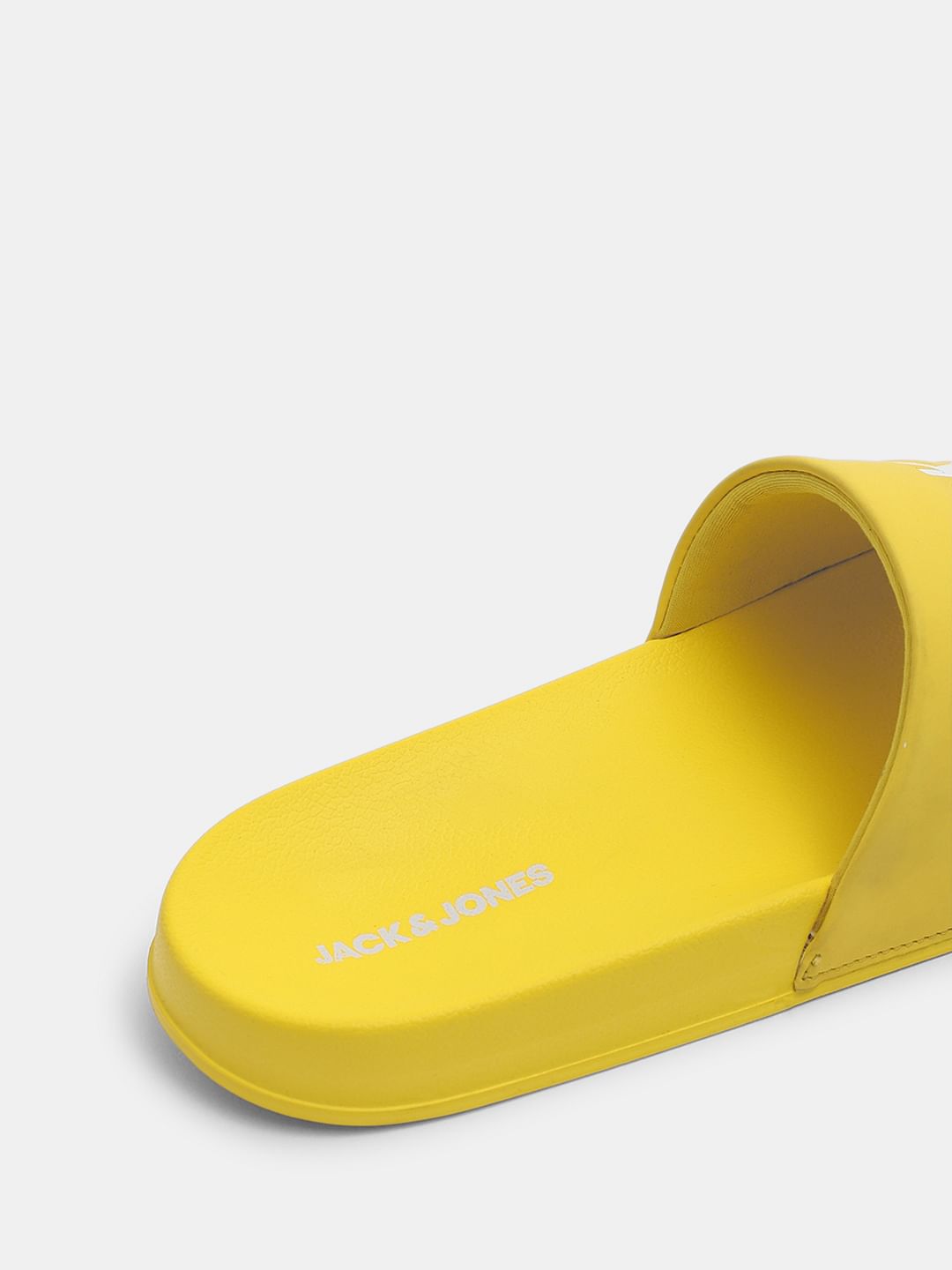 Light Yellow Logo Print Pool Sliders