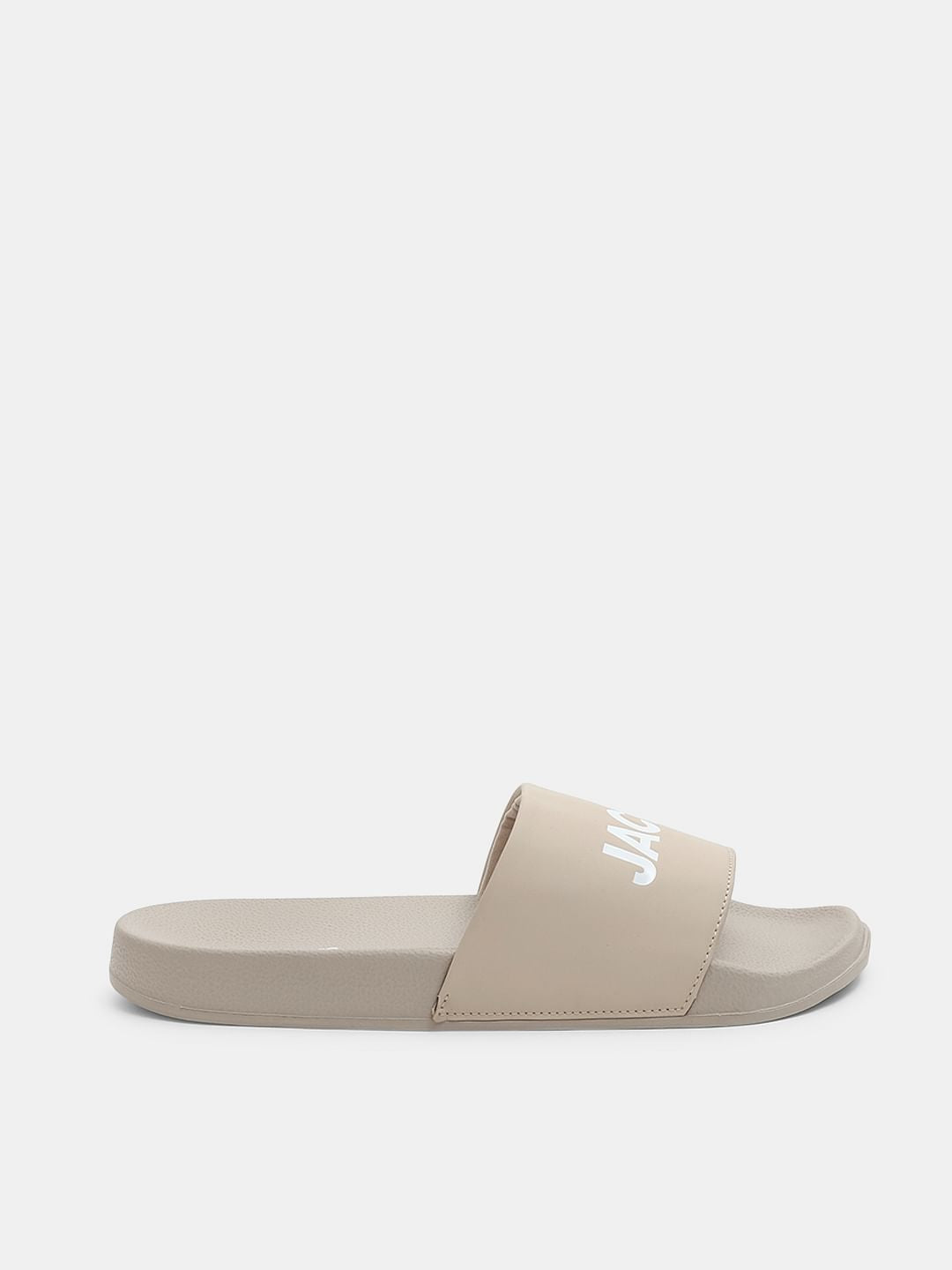Beige Logo Print Pool Sliders