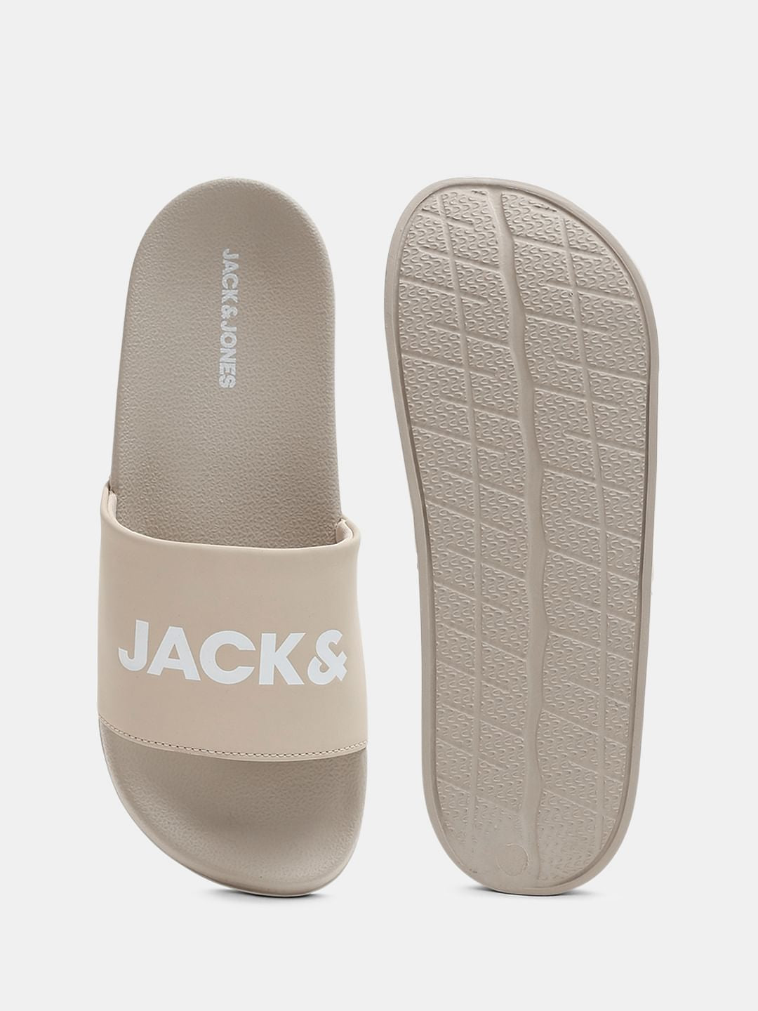 Beige Logo Print Pool Sliders