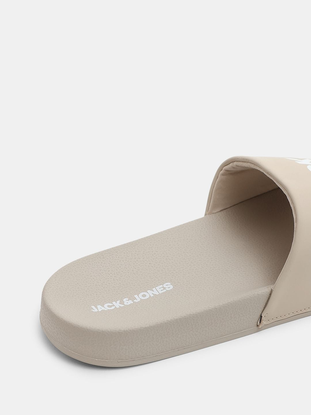 Beige Logo Print Pool Sliders