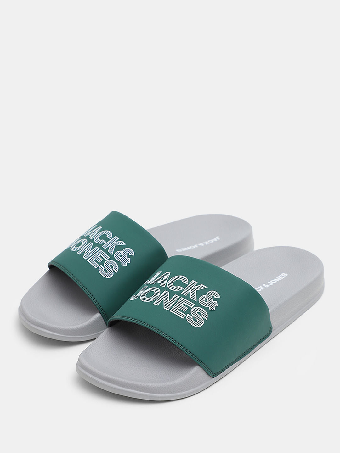 Green & Grey Logo Print Sliders