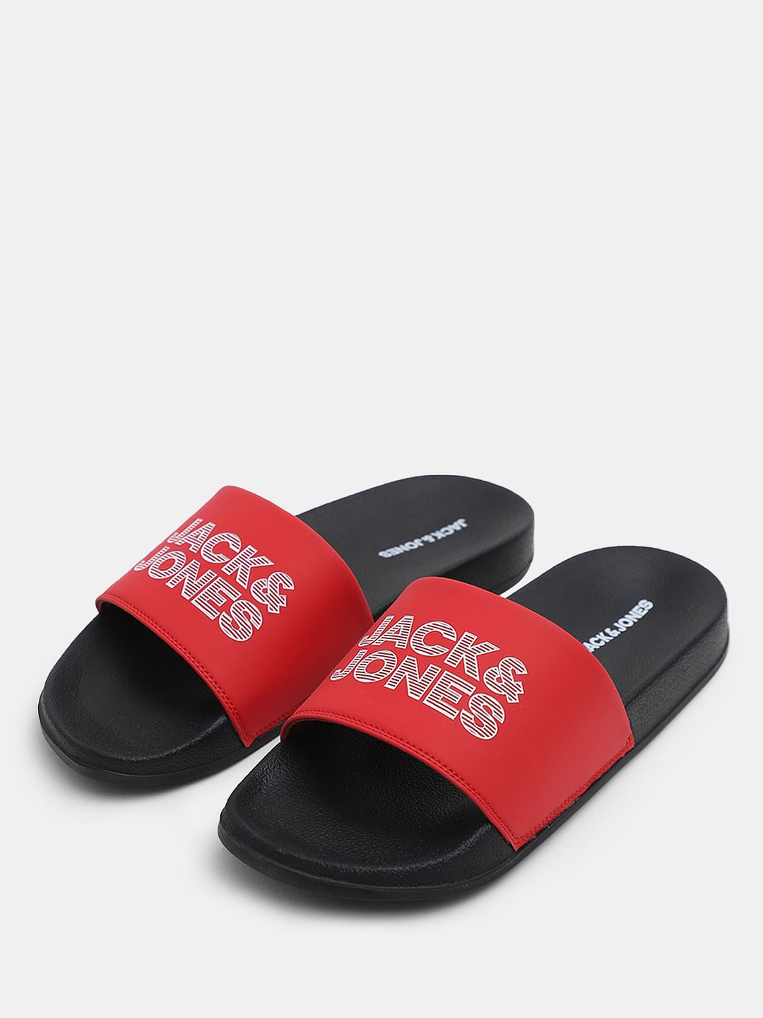 Red & Black Logo Print Sliders