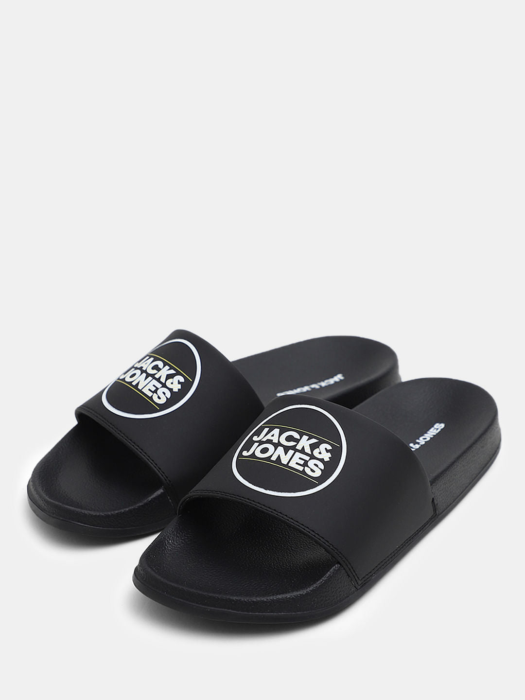 Black Logo Print Pool Sliders
