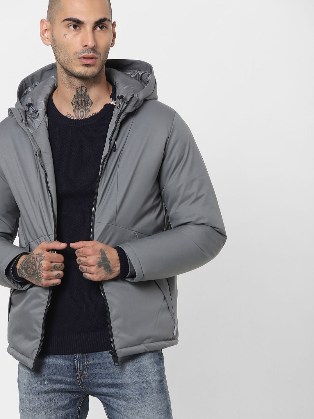 Grey Hooded Winter Jacket - XS