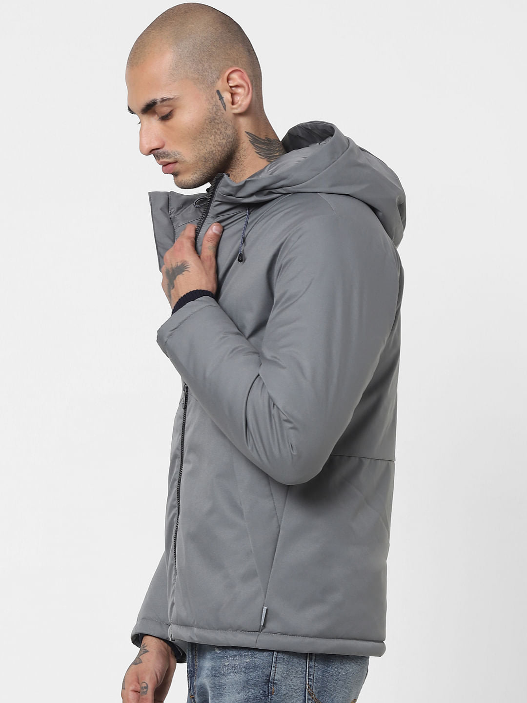 Grey Hooded Winter Jacket