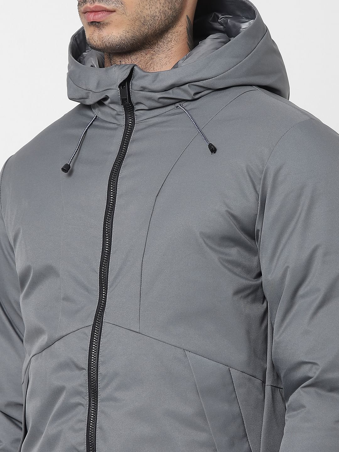 Grey Hooded Winter Jacket