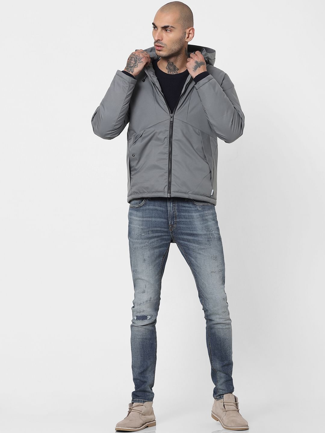 Grey Hooded Winter Jacket