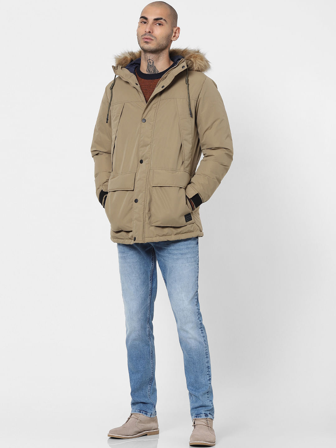 Beige Hooded Parka Jacket - XXS