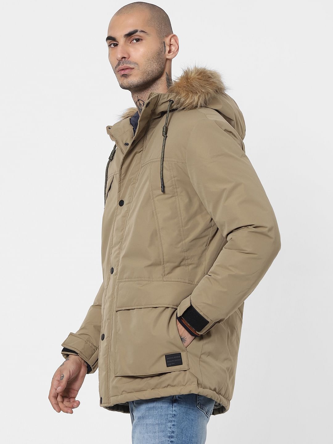 Beige Hooded Parka Jacket