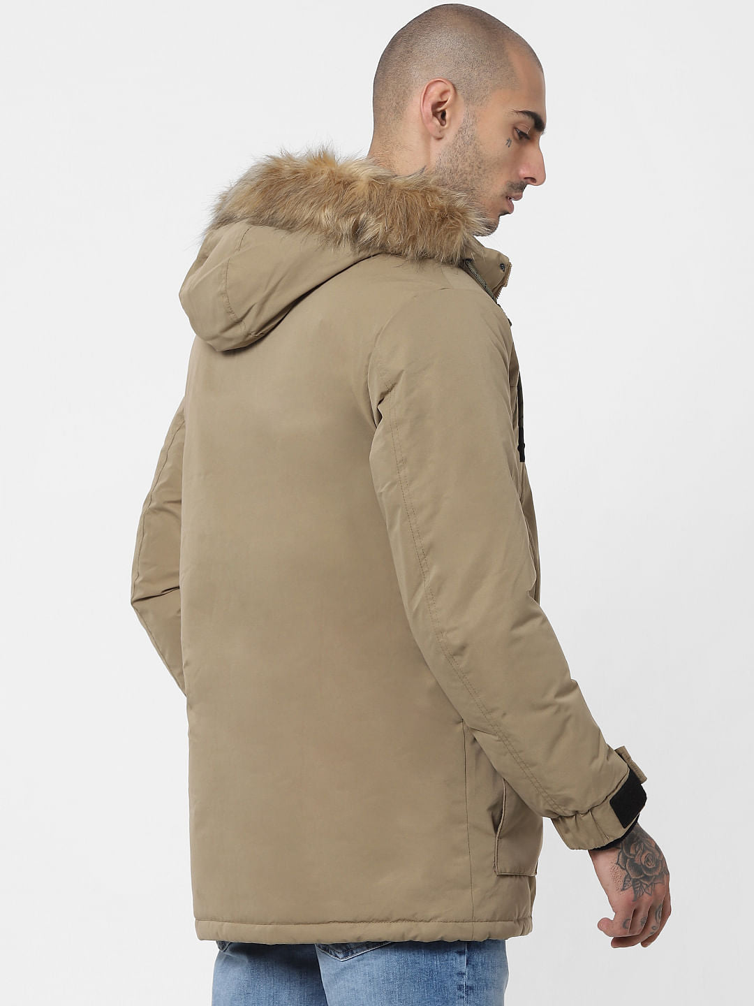 Beige Hooded Parka Jacket