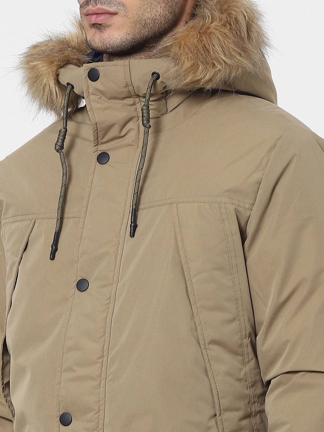 Beige Hooded Parka Jacket