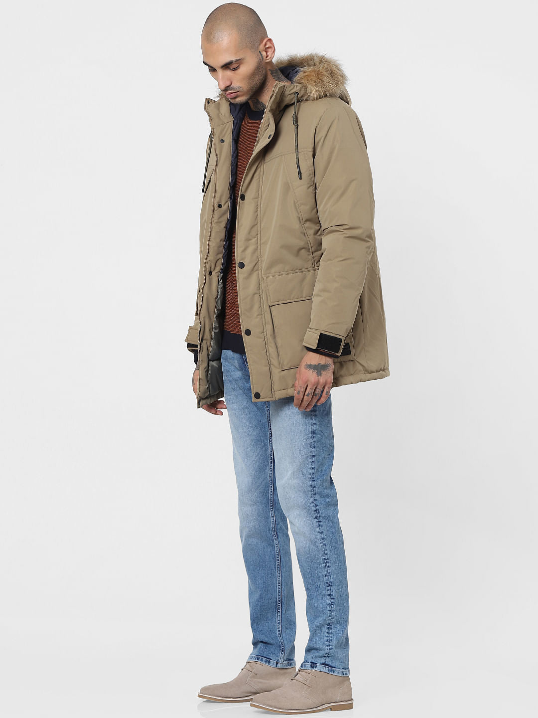 Beige Hooded Parka Jacket