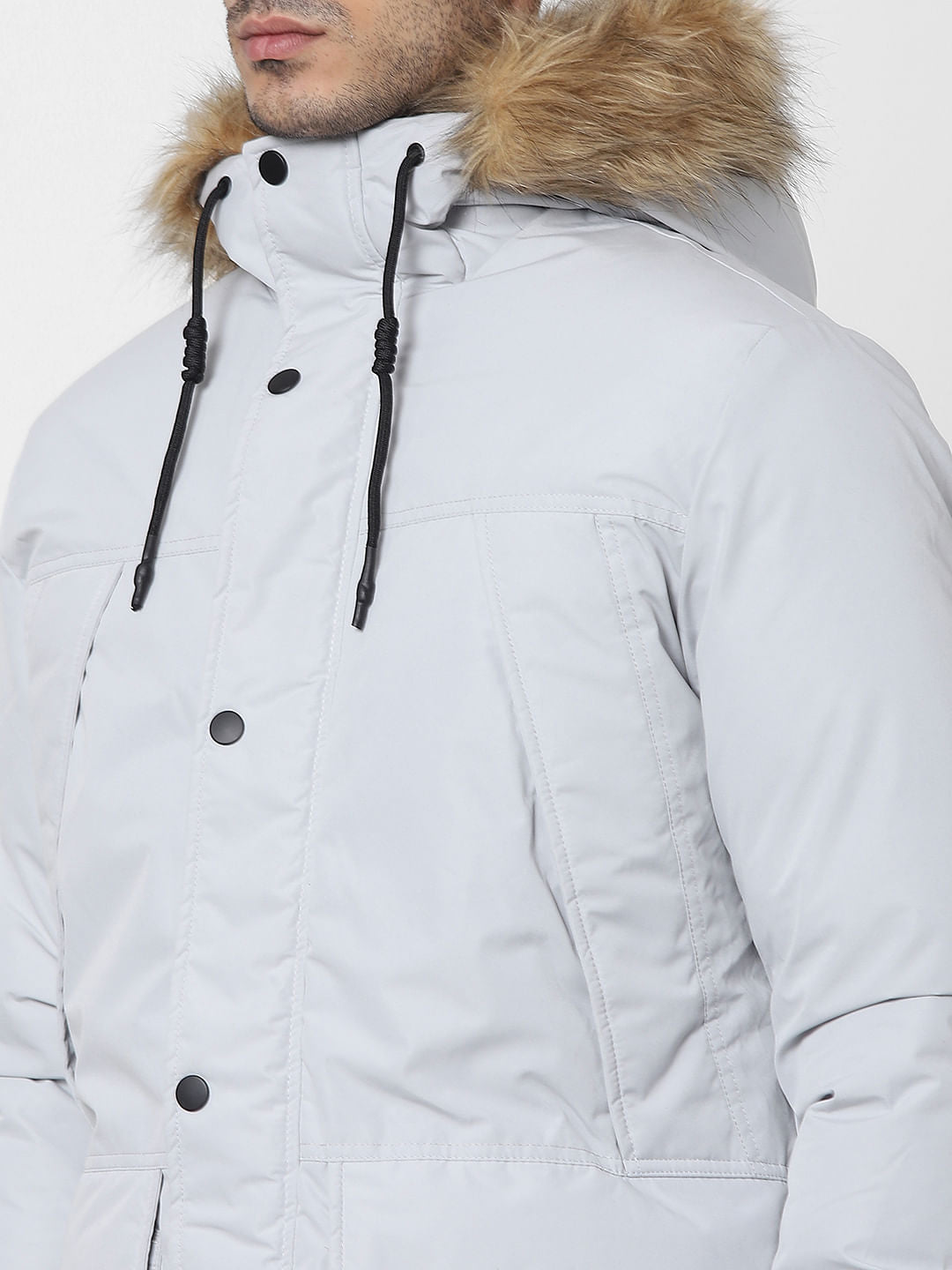 Grey Hooded Parka Jacket