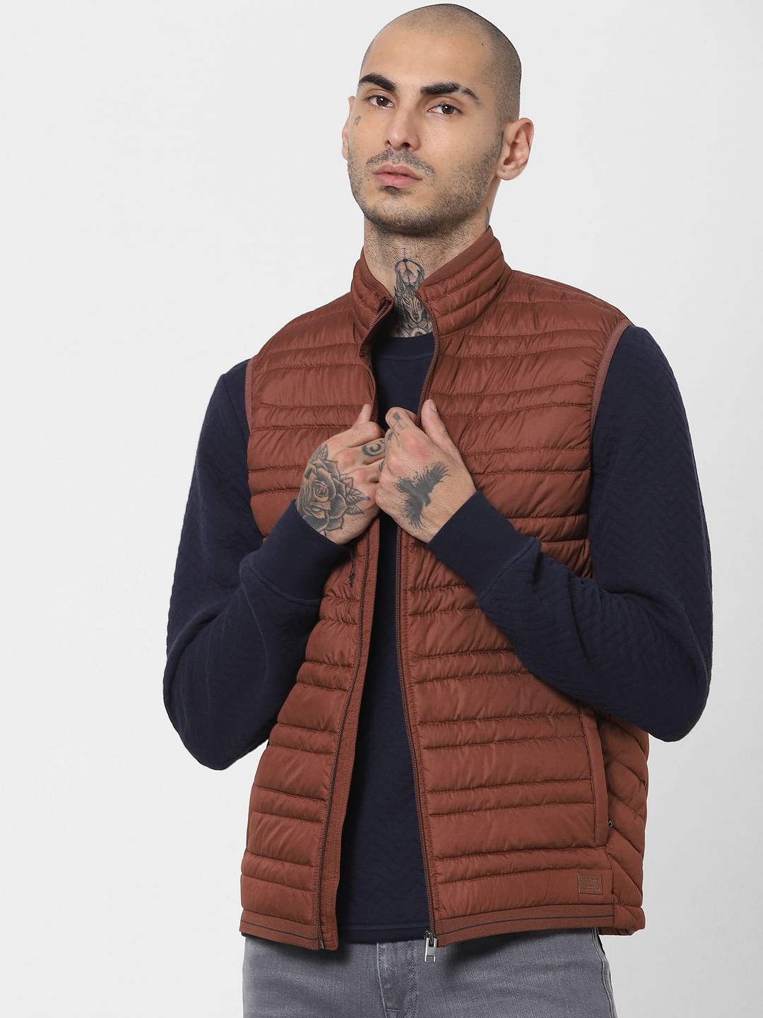 Brown Sleeveless Lightweight Puffer Jacket - XS