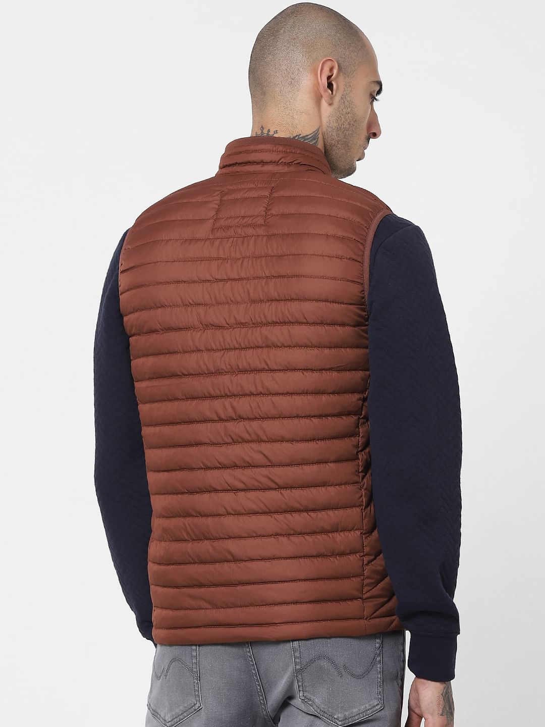 Brown Sleeveless Lightweight Puffer Jacket