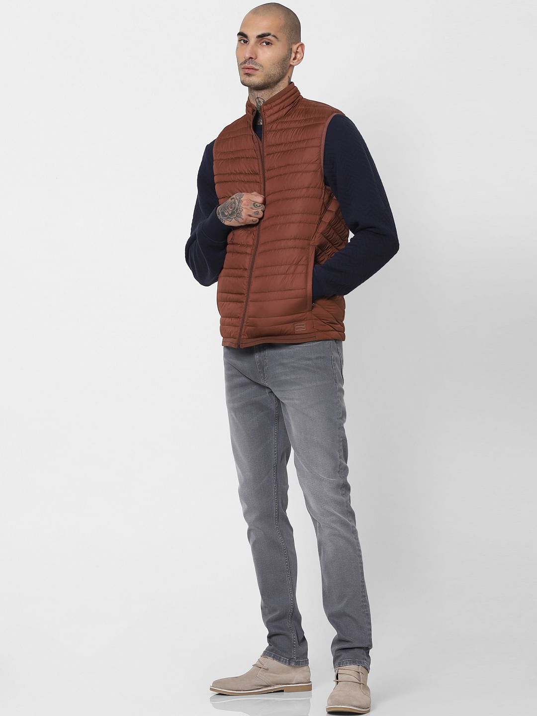 Brown Sleeveless Lightweight Puffer Jacket