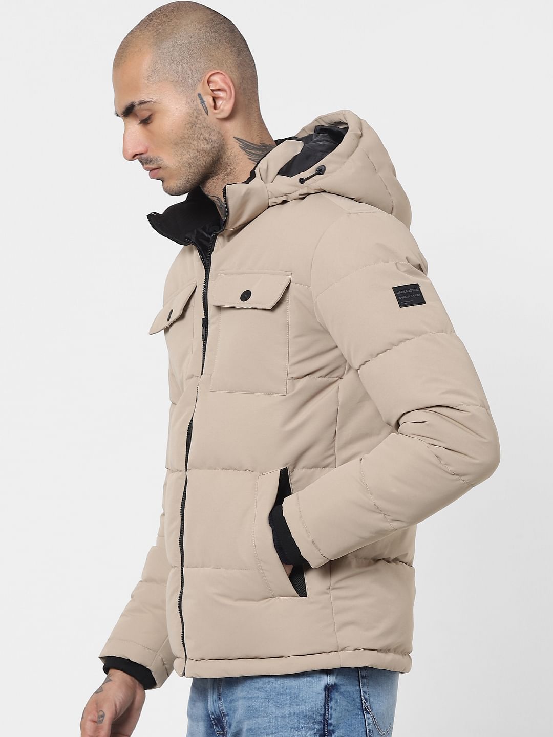 Beige Hooded Puffer Jacket