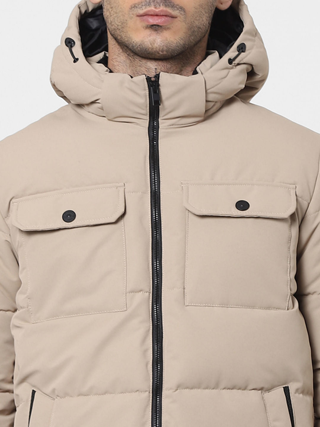 Beige Hooded Puffer Jacket