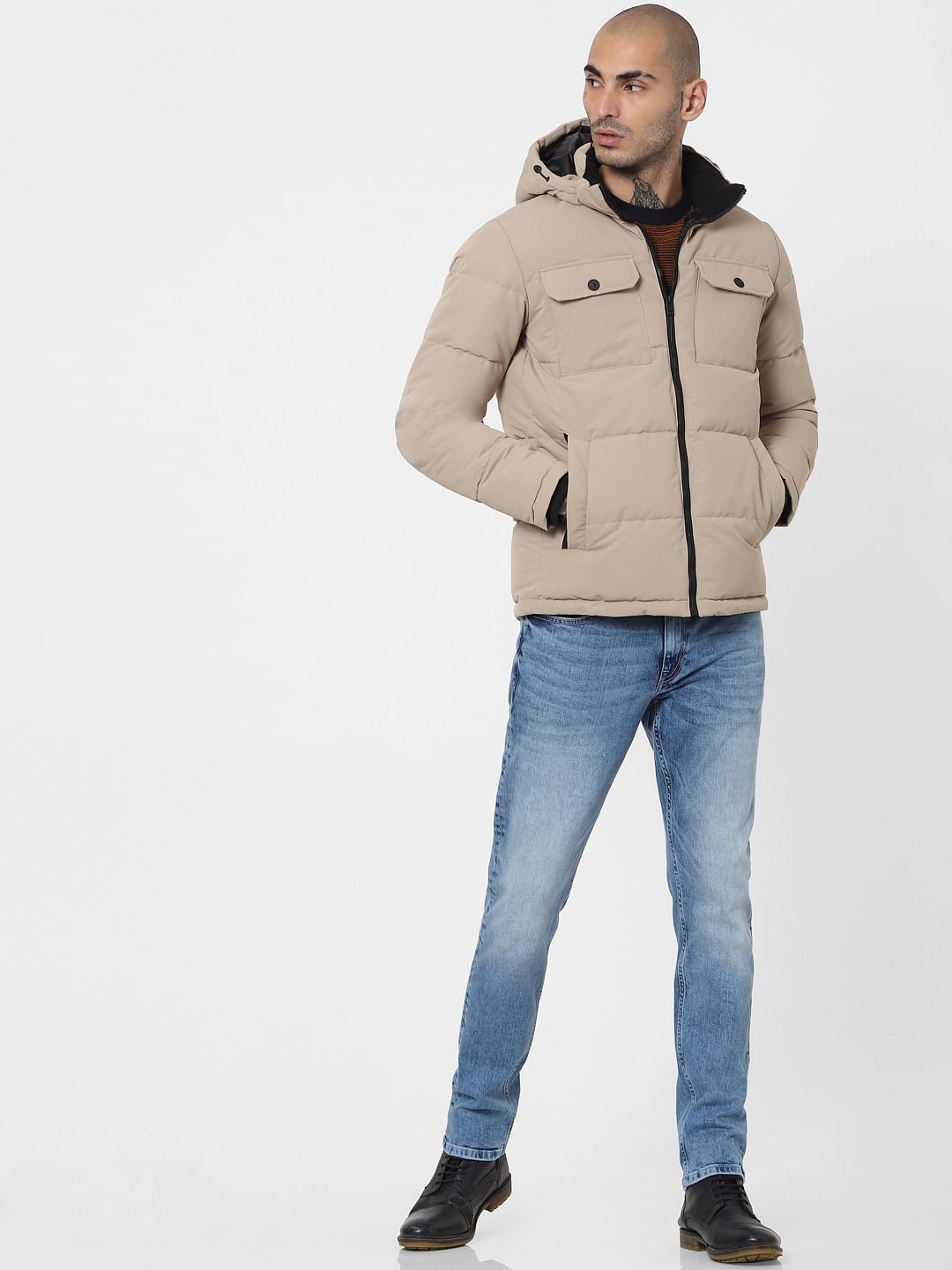 Beige Hooded Puffer Jacket